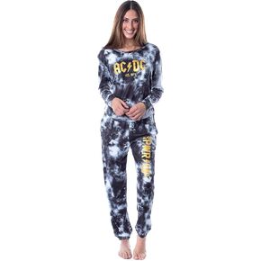 INTIMO ACDC 1973 Logo Long Sleeve Womens' Rock Band Tie Dye Lounge Jogger PJ Set
