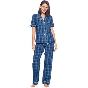 Ashford & Brooks Women's Woven Pajama Set Plaid Two-piece Pj Sets Sleepwear Loungewear Button-Down Pj Sets