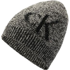Calvin Klein Men's Tweed Plated Oversize Monogram Cuff Hat, Egret Black