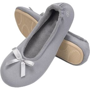 EverFoams Women's Satin Memory Foam Ballerina Slippers Cute House Shoes with Indoor Rubber Sole