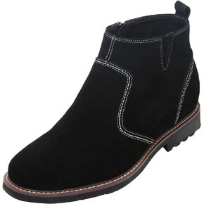 CALTO Men's Invisible Height Increasing Elevator Shoes - Black Nubuck Leather Mid-top Casual Zipper Boots - 3.2 Inches Taller - Y41082