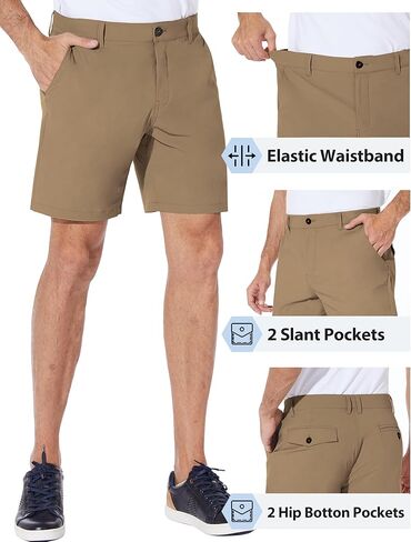 PULI Men's Golf Shorts Dress Flat Front Hybrid 7 Inch Stretch Lightweight Quick Dry Chino Casual with Pockets in Kuwait