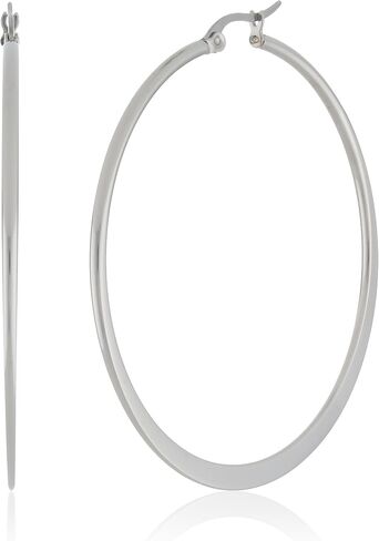 Amazon Essentials Stainless Steel Flattened Hoop Earrings (50mm) in Saudi Arabia
