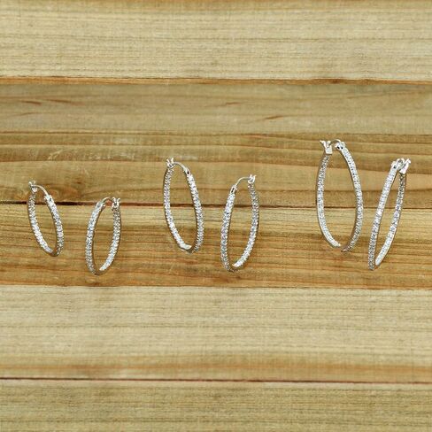 Sterling Silver 2mm Inside Out Cubic Zirconia Oval Hoop Earrings, Options Available in Saudi Arabia