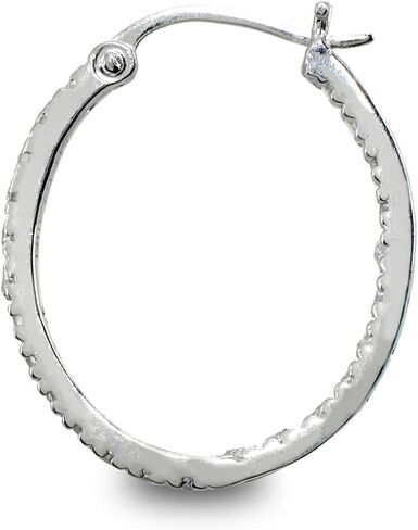 Sterling Silver 2mm Inside Out Cubic Zirconia Oval Hoop Earrings, Options Available in Saudi Arabia