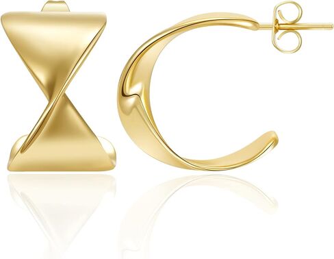 KissYan أقراط هوب ذهبية مكتنزة للنساء، 14K مطلية بالذهب خفيفة الوزن مجوفة مفتوحة الأطواق سميكة دمعة أقراط فضة آخر هدايا مجوهرات الأزياء in Kuwait