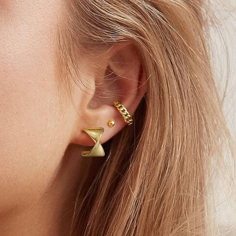 KissYan أقراط هوب ذهبية مكتنزة للنساء، 14K مطلية بالذهب خفيفة الوزن مجوفة مفتوحة الأطواق سميكة دمعة أقراط فضة آخر هدايا مجوهرات الأزياء in Kuwait