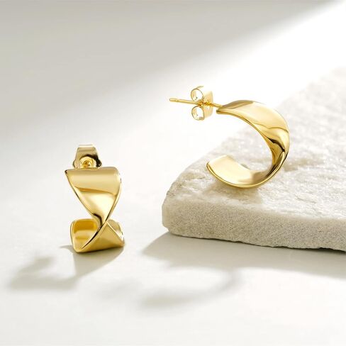 KissYan أقراط هوب ذهبية مكتنزة للنساء، 14K مطلية بالذهب خفيفة الوزن مجوفة مفتوحة الأطواق سميكة دمعة أقراط فضة آخر هدايا مجوهرات الأزياء in Kuwait