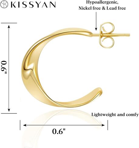 KissYan أقراط هوب ذهبية مكتنزة للنساء، 14K مطلية بالذهب خفيفة الوزن مجوفة مفتوحة الأطواق سميكة دمعة أقراط فضة آخر هدايا مجوهرات الأزياء in Kuwait