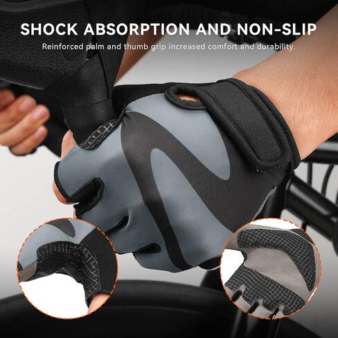 قفازات ركوب الدراجات من OZERO للرجال: قفازات جل قابلة للتنفس لركوب الدراجات على الطرق الجبلية، قفاز دراجة مضاد للانزلاق للياقة البدنية وصالة الألعاب الرياضية والتدريب والرياضات الخارجية باللون الرمادي in Kuwait