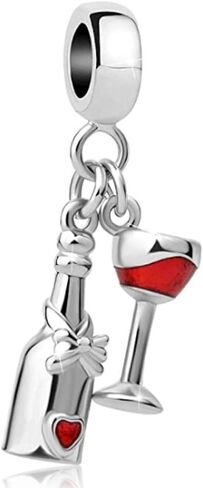 PanQueen Red Wine Bottle and Glass Cup Dangle Charm Bead for Pandora Bracelet in Kuwait