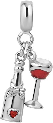 PanQueen Red Wine Bottle and Glass Cup Dangle Charm Bead for Pandora Bracelet in Kuwait