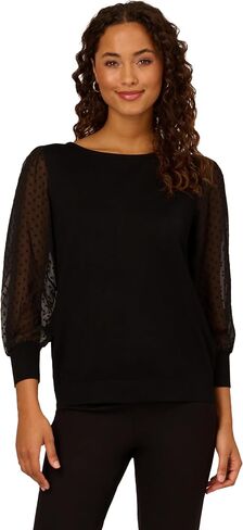 Adrianna Papell Women's Bateau Neck Clip Dot 3/4 Sleeve Sweater in Saudi Arabia