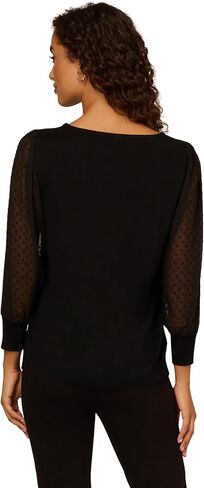 Adrianna Papell Women's Bateau Neck Clip Dot 3/4 Sleeve Sweater in Saudi Arabia