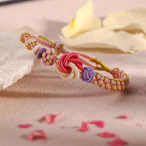 Granddaughter Bracelet for Women, Cute Pink Peach Blossom Knot Bracelet from Grandma Trendy Handmade Braided Charms Bracelets Holiday Jewelry Gifts in Kuwait