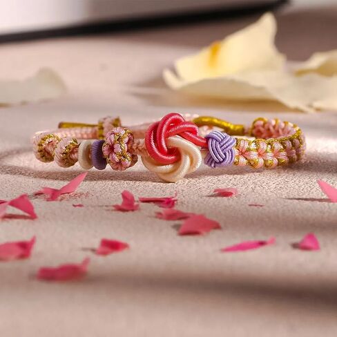 Granddaughter Bracelet for Women, Cute Pink Peach Blossom Knot Bracelet from Grandma Trendy Handmade Braided Charms Bracelets Holiday Jewelry Gifts in Kuwait