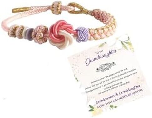 Granddaughter Bracelet for Women, Cute Pink Peach Blossom Knot Bracelet from Grandma Trendy Handmade Braided Charms Bracelets Holiday Jewelry Gifts in Kuwait