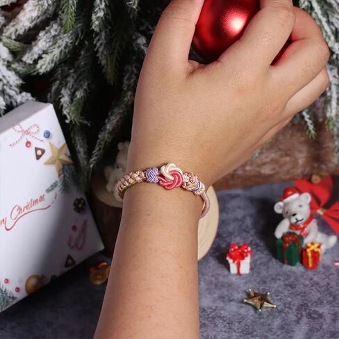 Granddaughter Bracelet for Women, Cute Pink Peach Blossom Knot Bracelet from Grandma Trendy Handmade Braided Charms Bracelets Holiday Jewelry Gifts in Kuwait