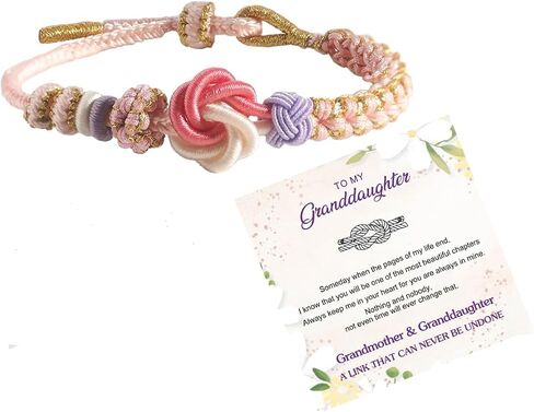 Granddaughter Bracelet for Women, Cute Pink Peach Blossom Knot Bracelet from Grandma Trendy Handmade Braided Charms Bracelets Holiday Jewelry Gifts in Kuwait
