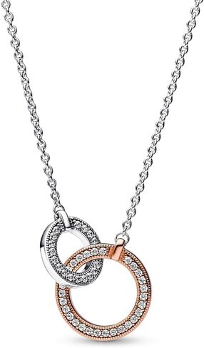 Pandora Signature Two-Tone Intertwined Circles Necklace - Sterling Silver & 14k Rose Gold-Plated Necklace with Cubic Zirconia - Stunning Women's Jewelry - With Gift Box - Gift for Her in Saudi Arabia