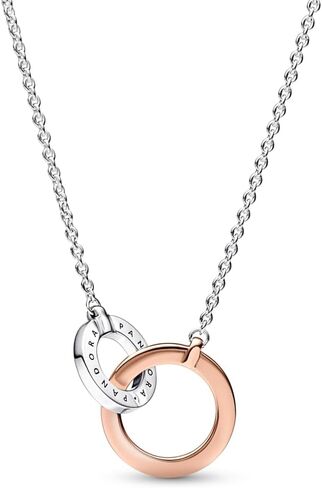 Pandora Signature Two-Tone Intertwined Circles Necklace - Sterling Silver & 14k Rose Gold-Plated Necklace with Cubic Zirconia - Stunning Women's Jewelry - With Gift Box - Gift for Her in Saudi Arabia