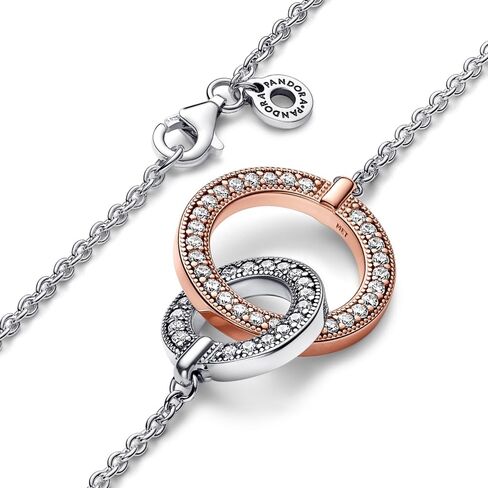 Pandora Signature Two-Tone Intertwined Circles Necklace - Sterling Silver & 14k Rose Gold-Plated Necklace with Cubic Zirconia - Stunning Women's Jewelry - With Gift Box - Gift for Her in Saudi Arabia