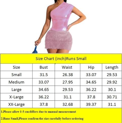 ANKOMINA Women Shiny One Shoulder Tank Tops Bodysuit Furry Mini Skirt Two Pieces Outfits Dresses Bodycon for Party Club in Kuwait