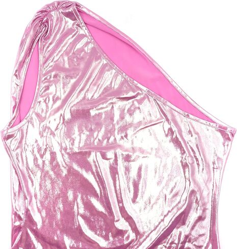 ANKOMINA Women Shiny One Shoulder Tank Tops Bodysuit Furry Mini Skirt Two Pieces Outfits Dresses Bodycon for Party Club in Kuwait