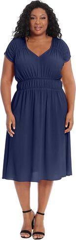 London Times Women's V-Neck Dress with Ruching Details at Shoulders and Waist in Saudi Arabia
