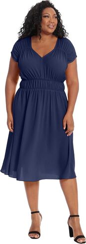 London Times Women's V-Neck Dress with Ruching Details at Shoulders and Waist in Saudi Arabia