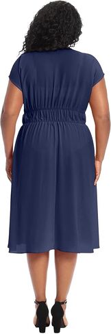 London Times Women's V-Neck Dress with Ruching Details at Shoulders and Waist in Saudi Arabia