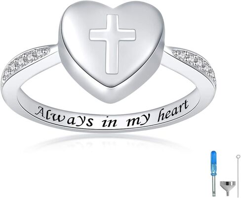 925 فضة الصليب الجرة البنصر للنساء دائما في قلبي تذكار مجوهرات جنائزية تذكارية الجرار خواتم للرماد in Kuwait