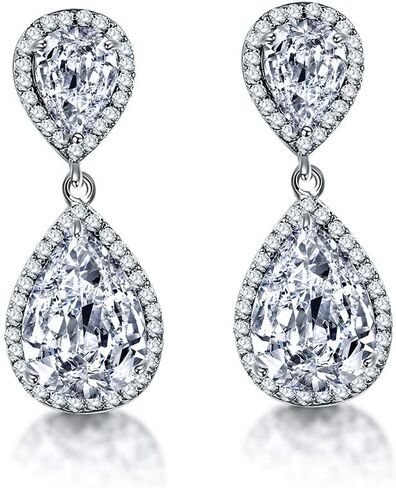 Teardrop Dangle Earrings for Wedding - Sparkly Sterling Silver Cubic Zirconia Crystal Rhinestone Drop Earrings Pierced Austrian Style Hypoallergenic Earrings Womens Bridal Jewelry in Saudi Arabia