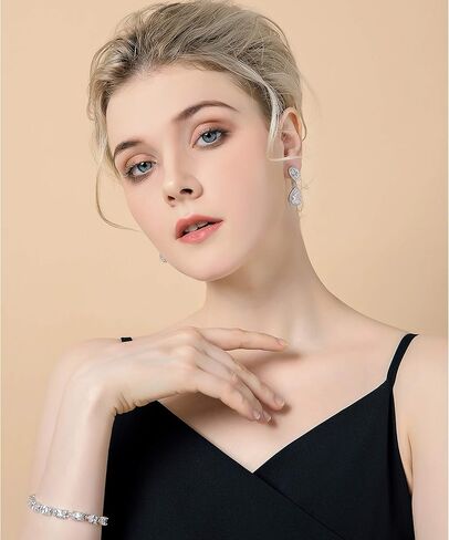 Teardrop Dangle Earrings for Wedding - Sparkly Sterling Silver Cubic Zirconia Crystal Rhinestone Drop Earrings Pierced Austrian Style Hypoallergenic Earrings Womens Bridal Jewelry in Saudi Arabia