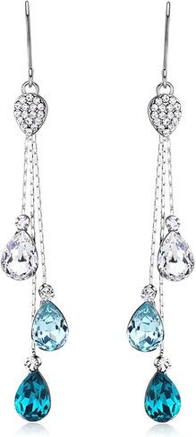 Crystal Earrings for Women - Long Chandelier Dangle Crystal Drops - Luxury Earrings with Crystals - Evening Wear/Party/Date Night Showstopper Jewelry - Blush, Champagne, Teal, Blue in Saudi Arabia