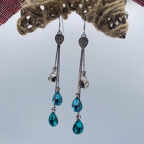 Crystal Earrings for Women - Long Chandelier Dangle Crystal Drops - Luxury Earrings with Crystals - Evening Wear/Party/Date Night Showstopper Jewelry - Blush, Champagne, Teal, Blue in Saudi Arabia