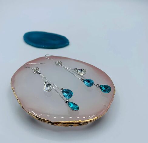 Crystal Earrings for Women - Long Chandelier Dangle Crystal Drops - Luxury Earrings with Crystals - Evening Wear/Party/Date Night Showstopper Jewelry - Blush, Champagne, Teal, Blue in Saudi Arabia