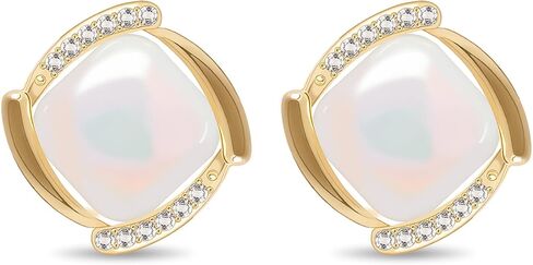 أقراط من اللؤلؤ الاصطناعي أقراط من اللؤلؤ مكعب زركونيا من الذهب عيار 18 قيراط ومؤطرة باللؤلؤ الأبيض هدايا العيد in Kuwait