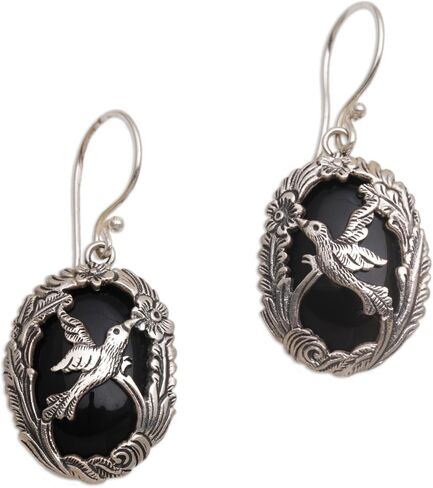 NOVICA Onyx .925 Sterling Silver Dangle Earrings 'Nature's Freedom' in Saudi Arabia