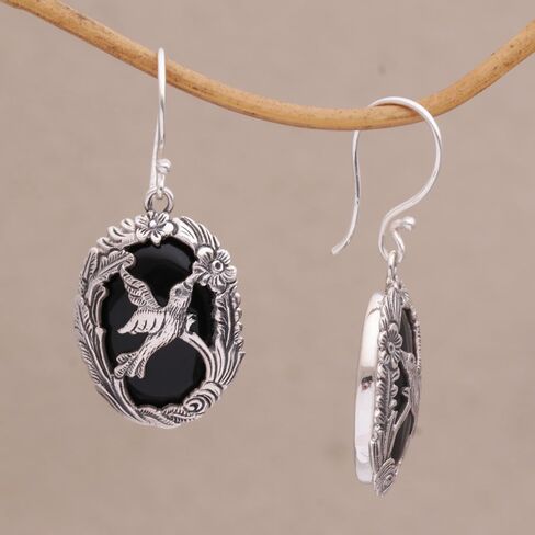 NOVICA Onyx .925 Sterling Silver Dangle Earrings 'Nature's Freedom' in Saudi Arabia