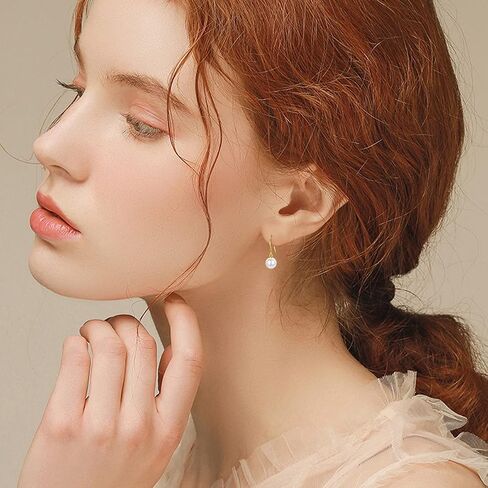 14k Gold Pearl Drop Earrings for Women, 8mm Handpicked Freshwater Pearls Dangling Drop Earrings Jewelry Anniversary Present for Her,Wife, Mom, Girlfriend in Saudi Arabia