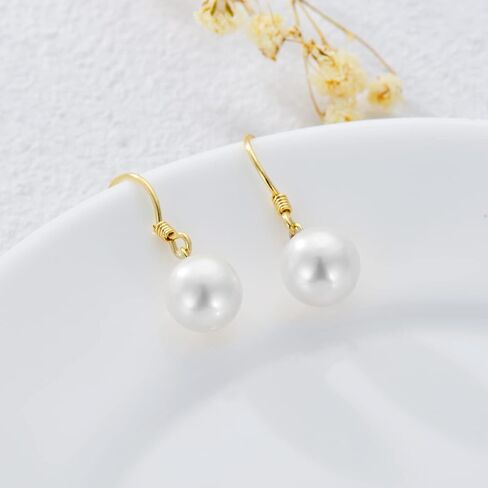 14k Gold Pearl Drop Earrings for Women, 8mm Handpicked Freshwater Pearls Dangling Drop Earrings Jewelry Anniversary Present for Her,Wife, Mom, Girlfriend in Saudi Arabia