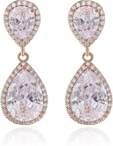 Teardrop Dangle Earrings for Wedding - Sparkly Sterling Silver Cubic Zirconia Crystal Rhinestone Drop Earrings Pierced Austrian Style Hypoallergenic Earrings Womens Bridal Jewelry in Saudi Arabia