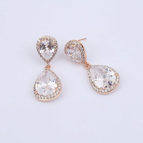 Teardrop Dangle Earrings for Wedding - Sparkly Sterling Silver Cubic Zirconia Crystal Rhinestone Drop Earrings Pierced Austrian Style Hypoallergenic Earrings Womens Bridal Jewelry in Saudi Arabia