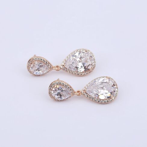 Teardrop Dangle Earrings for Wedding - Sparkly Sterling Silver Cubic Zirconia Crystal Rhinestone Drop Earrings Pierced Austrian Style Hypoallergenic Earrings Womens Bridal Jewelry in Saudi Arabia