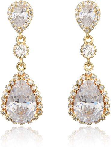 Teardrop Dangle Earrings for Wedding - Sparkly Sterling Silver Cubic Zirconia Crystal Rhinestone Drop Earrings Pierced Austrian Style Hypoallergenic Earrings Womens Bridal Jewelry in Saudi Arabia