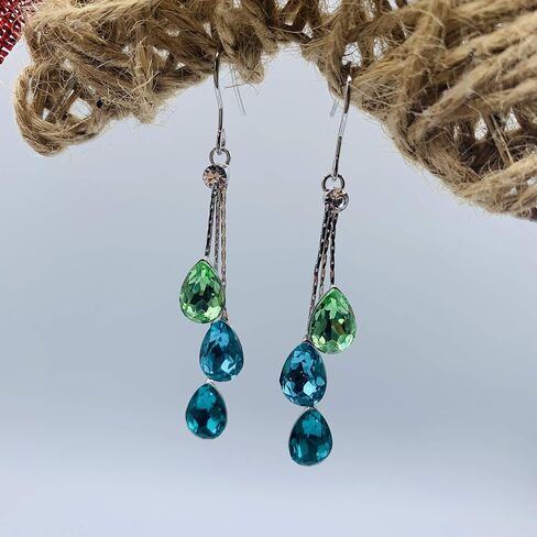 Crystal Earrings for Women - Long Chandelier Dangle Crystal Drops - Luxury Earrings with Crystals - Evening Wear/Party/Date Night Showstopper Jewelry - Blush, Champagne, Teal, Blue in Saudi Arabia