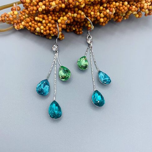 Crystal Earrings for Women - Long Chandelier Dangle Crystal Drops - Luxury Earrings with Crystals - Evening Wear/Party/Date Night Showstopper Jewelry - Blush, Champagne, Teal, Blue in Saudi Arabia