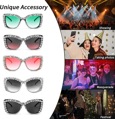 FEISEDY Cat Eye Women Sunglasses Vintage Square Crystal Rhinestone Sparkling Bejewelled Sunglasses Costume Party B9129 in Saudi Arabia