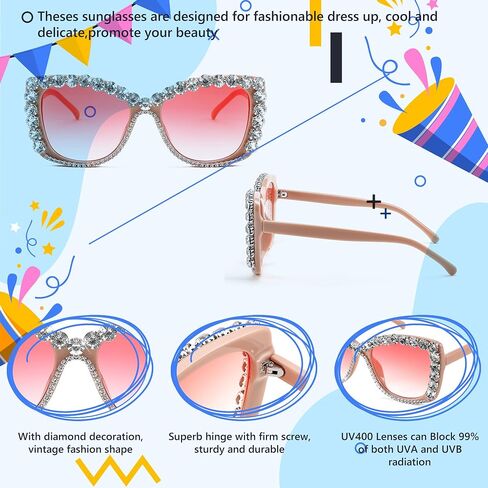 FEISEDY Cat Eye Women Sunglasses Vintage Square Crystal Rhinestone Sparkling Bejewelled Sunglasses Costume Party B9129 in Saudi Arabia